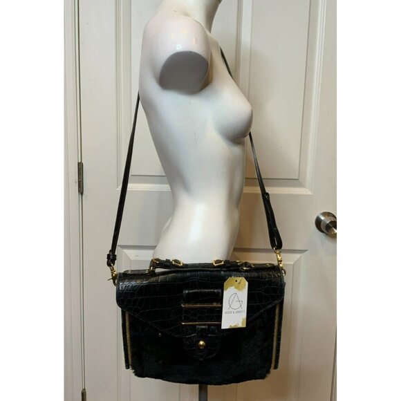Rebecca Minkoff Collection Black Crocodile & Fur Crossbody Purse Handbag - Picture 1 of 7